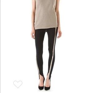David Lerner Black Lambskin Leather Side Stripe Leggings.  Size L